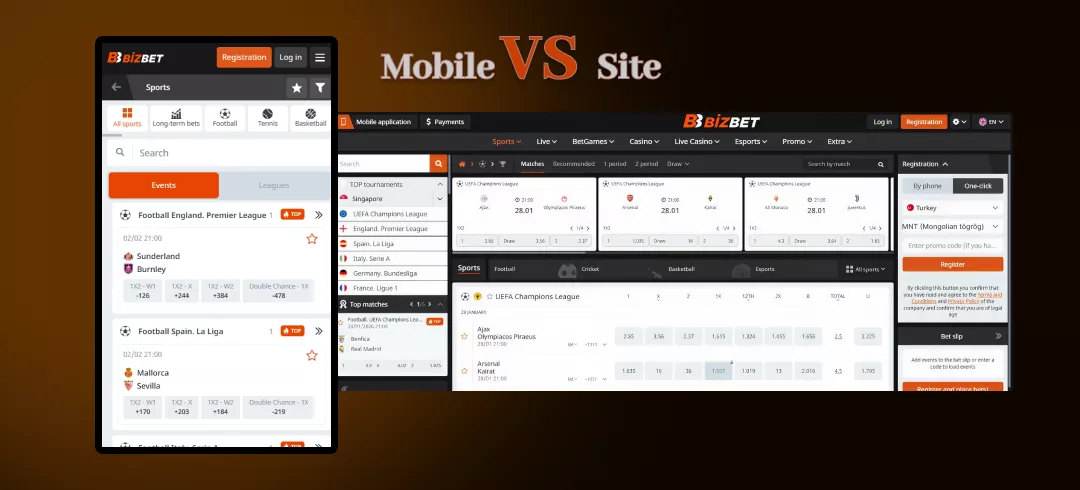 Image of Bizbet mobile App vs mobile Website